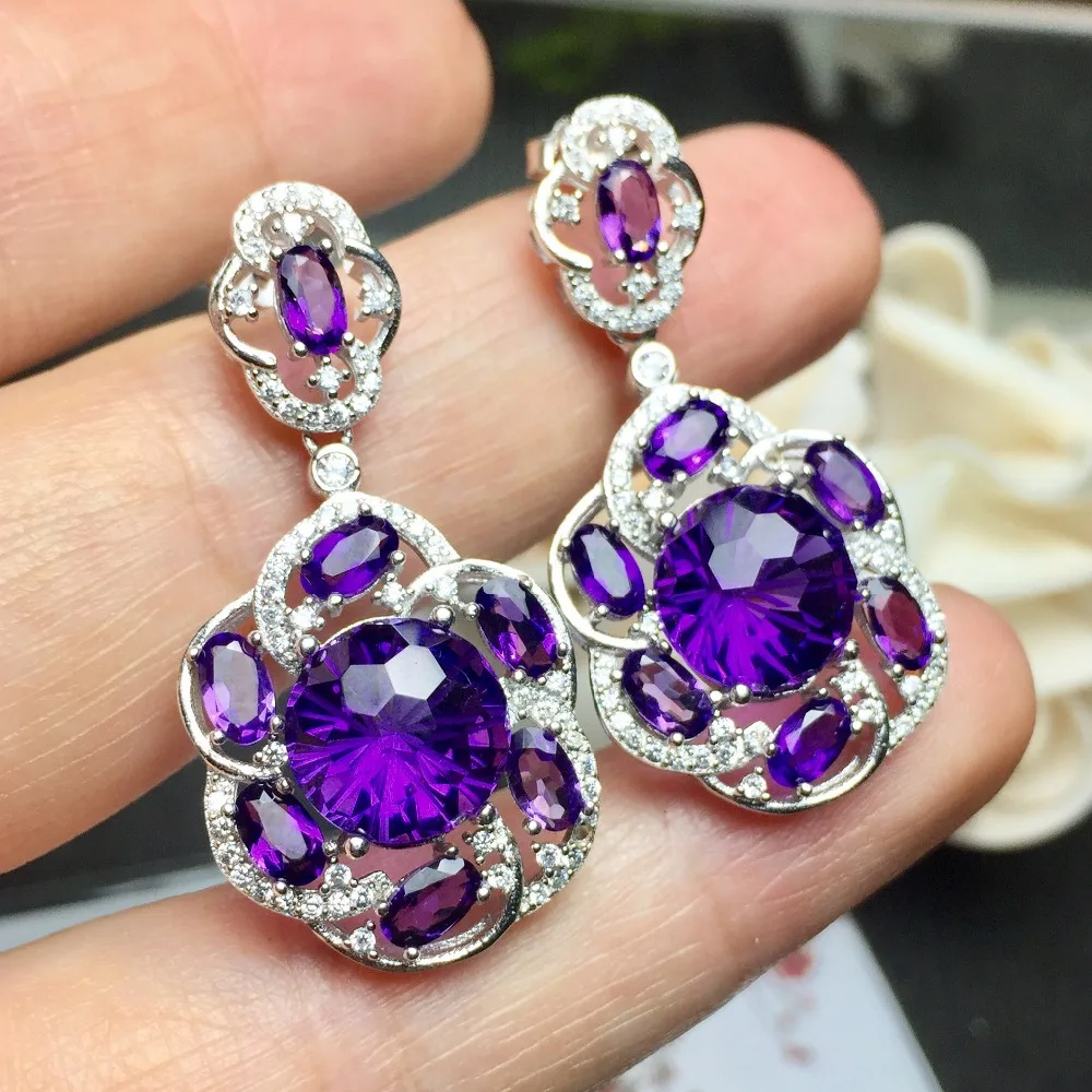 KJJEAXCMY fine jewelry 925 серебряные серьги с аметистом, корейские серьги с кристаллами