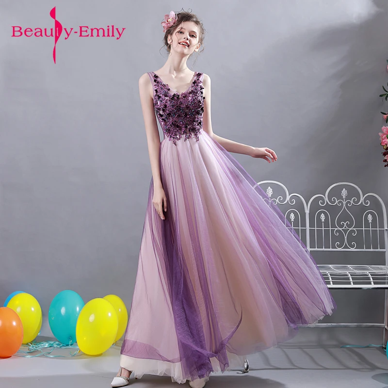 Delicate purple flower Tulle Evening Dresses Beading twinkling stage dress chiffon Party Designs Prom Gown vestido de festa Delicate purple flower Tulle Evening Dresses Beading twinkling stage dress chiffon Party Designs Prom Gown vestido de festa