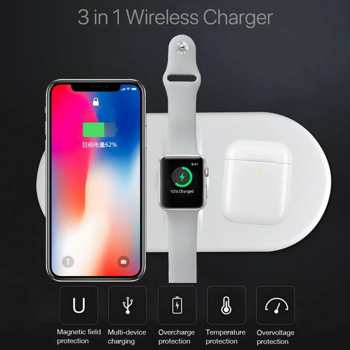 3 в 1 Qi беспроводной зарядный блок Беспроводной Зарядное устройство Pad для iPhone XR X XMAX для Airpods для наручных часов iWatch серии 4/3/2/1 3C14