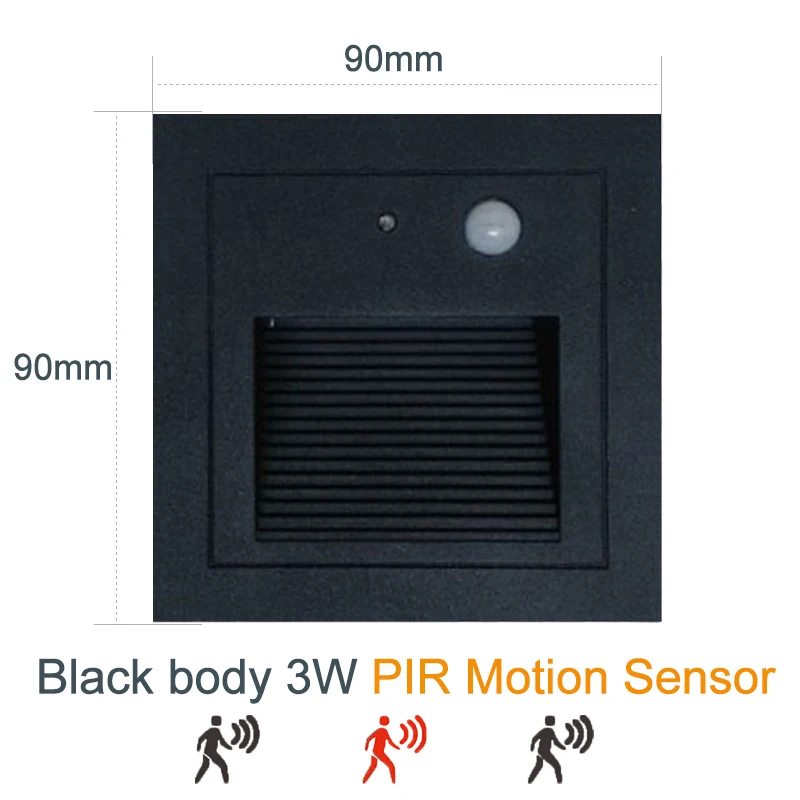 3 Вт Светодиодный светильник для лестницы со встроенной коробкой алюминиевый ступенчатый светильник s PIR датчик движения наружный светодиодный настенный светильник водонепроницаемый IP65 ZBW0005 - Испускаемый цвет: Black-PIR Sensor