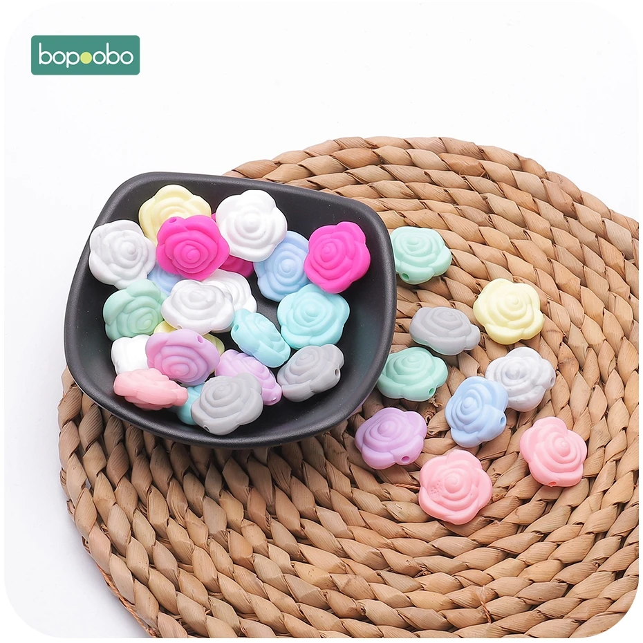 

Bopoobo 10pc Silicone Beads Flower Baby Teethers Tiny Rod Beads BPA Free Rose Baby Teething Toys Accessories For Pacifier Chain