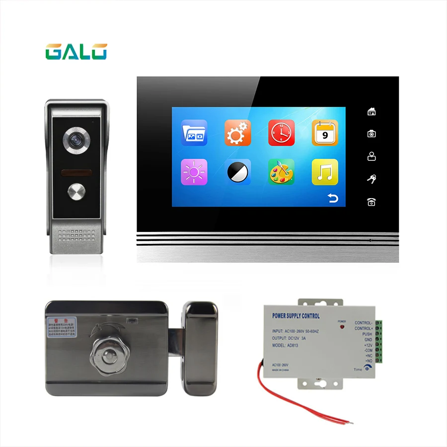 

New 7" inch Video Doorbell Monitor Intercom+Outdoor Camera IP65 Door Phone Intercom System with Electric door gate lock