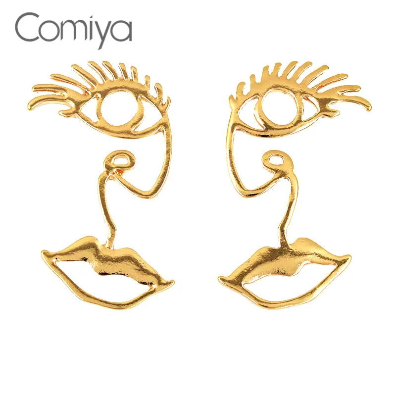 Comiya Personality Stud Earrings Gold Color Zinc Alloy Eyes And Mouth Pattern Steampunk Party Accessories Orecchini Earring | Украшения и