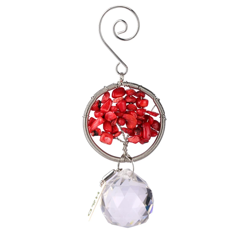 

H&D Crystal Suncatcher Tree of Life Window Ornament with 30mm Crystal Ball Prism Feng Shui Healing Pendant Gift For Home Wedding