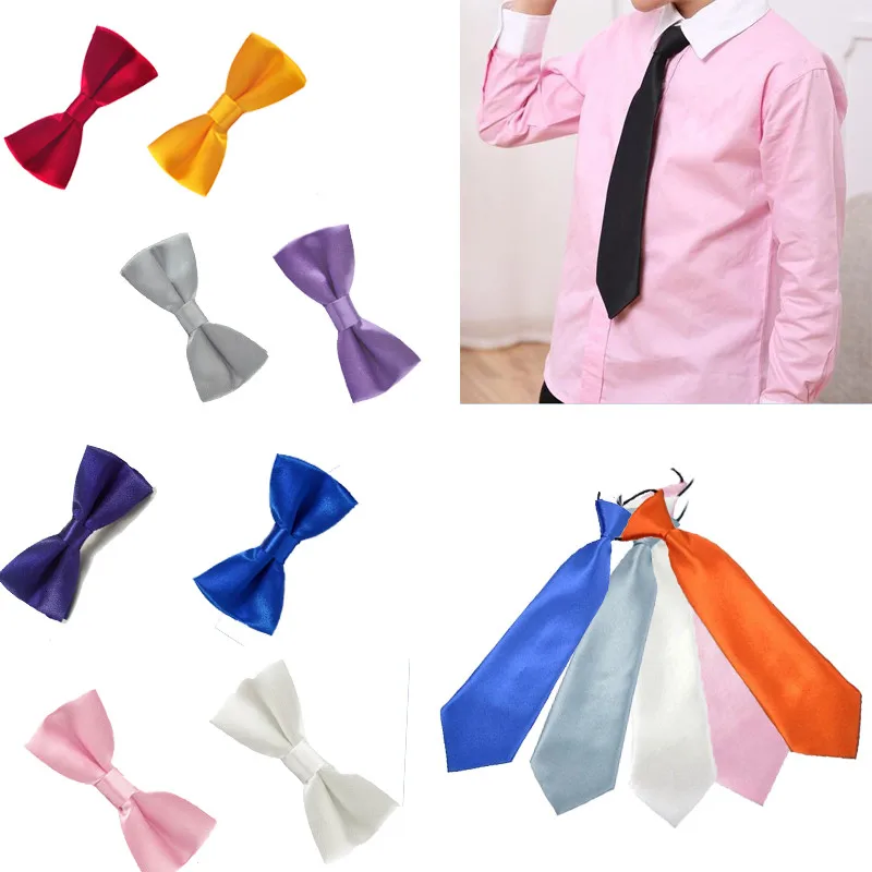 Комплект из 2 предметов, детский однотонный галстук-бабочка, эластичный галстук, Официальный галстук, повседневный галстук+ галстук-бабочка, TR0013