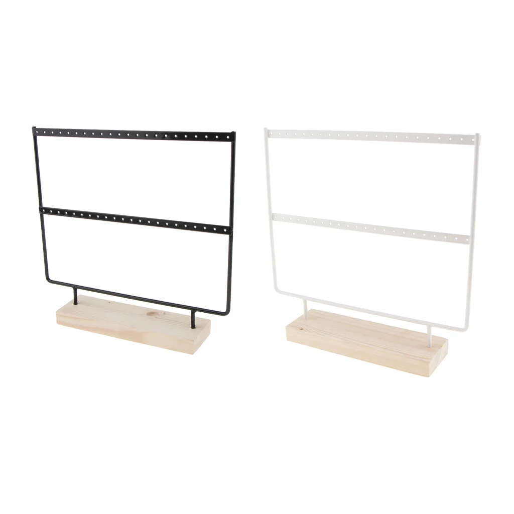 2 Pieces Organize Rack 44 Holes Stud Dangle Earrings Display Wood Base Showcase 2 layers Jewelry Packaging