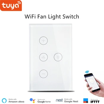 

Tuya Smart WiFi Fan Light Switch Remote Control Fan and Light Smart Wall Switch Voice Control Via Alexa Google Home US Standard