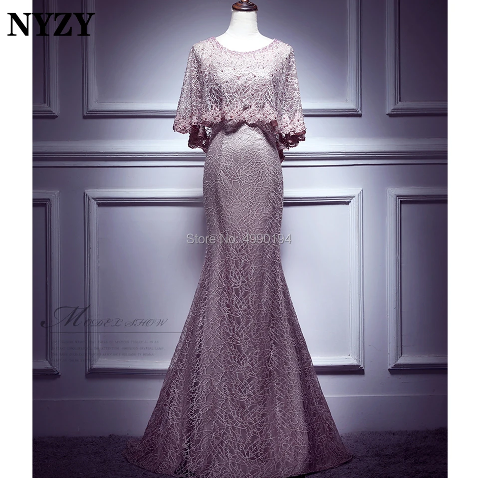 

2019 Elegant Mother Of The Bride Dresses NYZY M184 Wedding Party Gown Guest Wear Cape Sleeve Pink Lace Mermaid Dress Evening