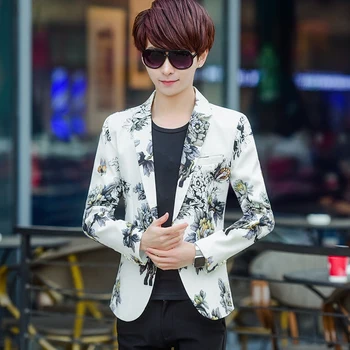

2020 Male casual jacquard suits thin section handsome fashion print blazer