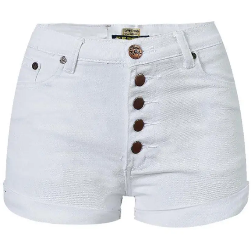 2019 летние белые джинсовые шорты с высокой талией женские тонкие Стрейчевые однобортные джинсовые шорты