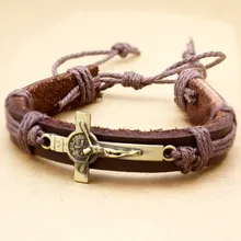 Ретро медаль из искусственной кожи браслеты для мужчин браслет католический религиозный крест Распятие Иисуса библейские Pulseira Masculina манжеты ювелирные изделия