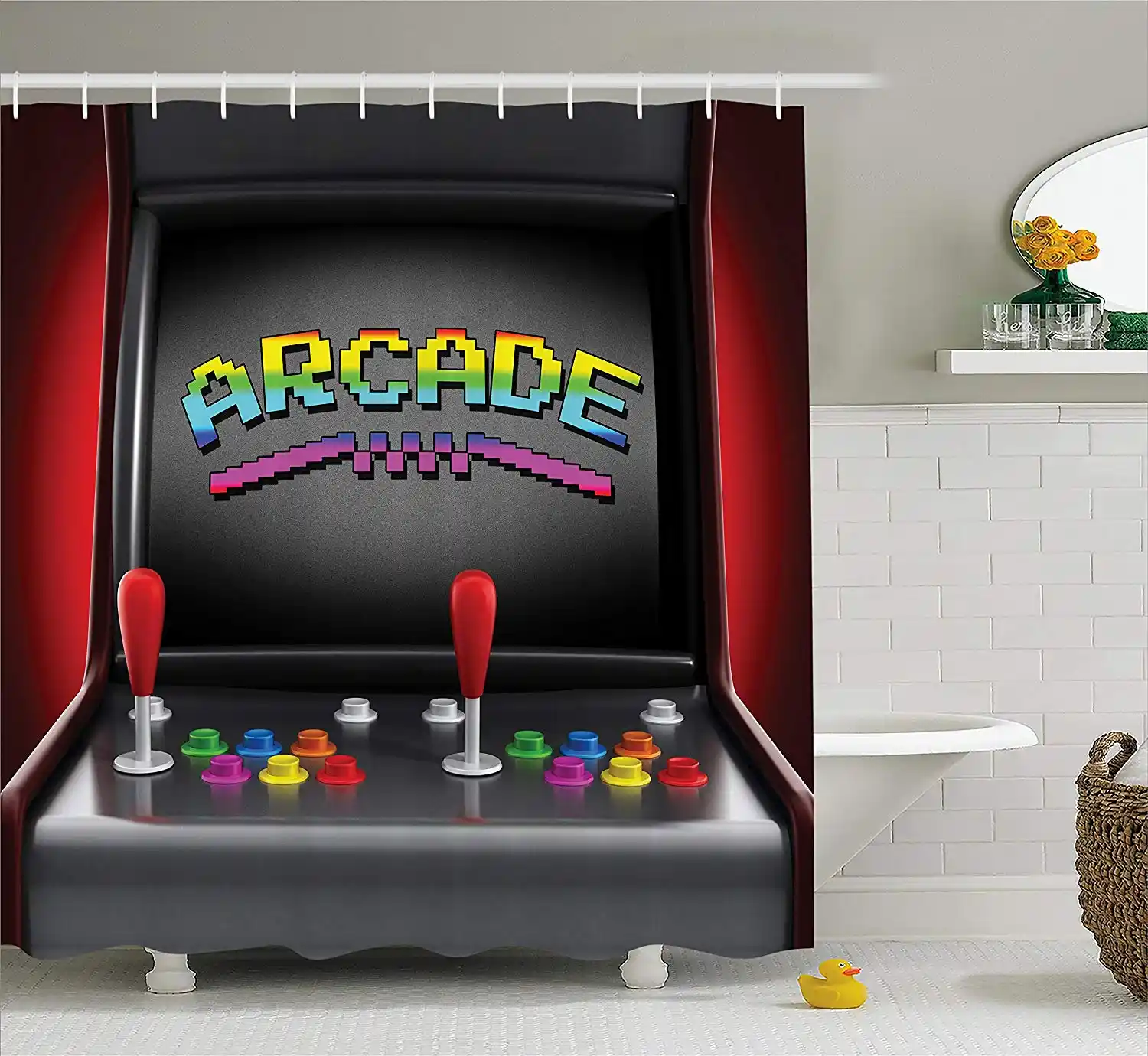 Video Games Shower Curtain Arcade Machine Retro Gaming Joystick Video Games Shower Curtain Arcade Machine Retro Gaming Joystick