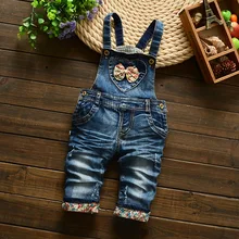 Spring Autumn 2016 Kids Cotton Girls Blue Denim Jeans Girls Overalls Jumpsuits For Toddler Girl Bib