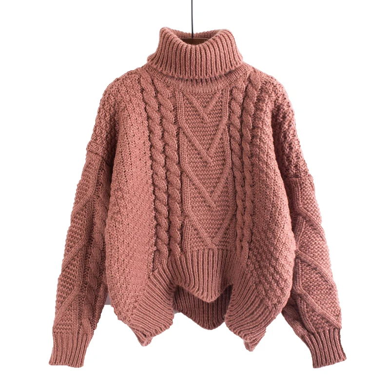 

Autumn Women Sweaters New Fashion Turtleneck Batwing Sleeve Irregular Twist Pullover 2018 Crocheted Knitted Jumpers Coat Female