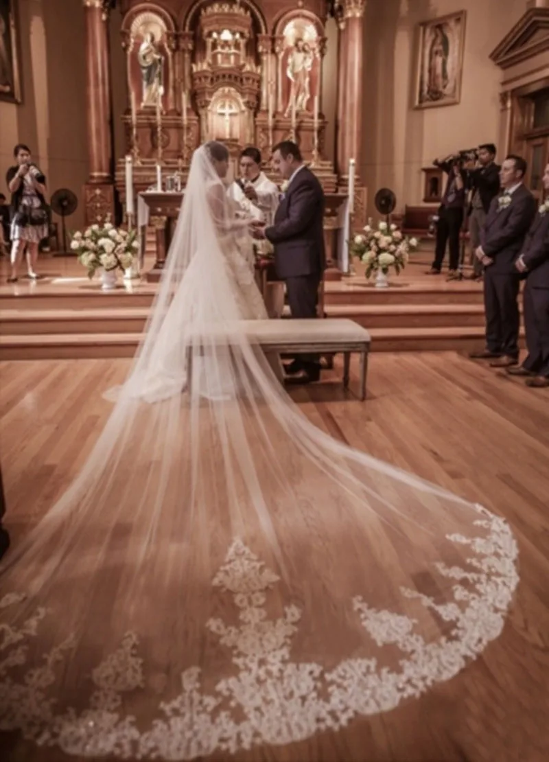 2018 Baru 4 Meter Satu Lapisan Renda Tulle Panjang Veil Perkahwinan Baru Putih Gading 4 M Veja Pengantin dengan Comel Velos De Novia