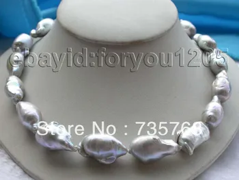 

xiuli 00181 Genuine Natural 31mm Gray Reborn Keshi Pearl Necklace 14KGP