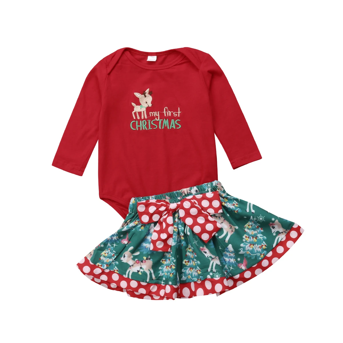 

0-18M Christmas Newborn Baby Girls Clothing Set Deer Long Sleeve Red Rompers + Green Bow Tutu Skirts Xmas Infant Baby Costumes