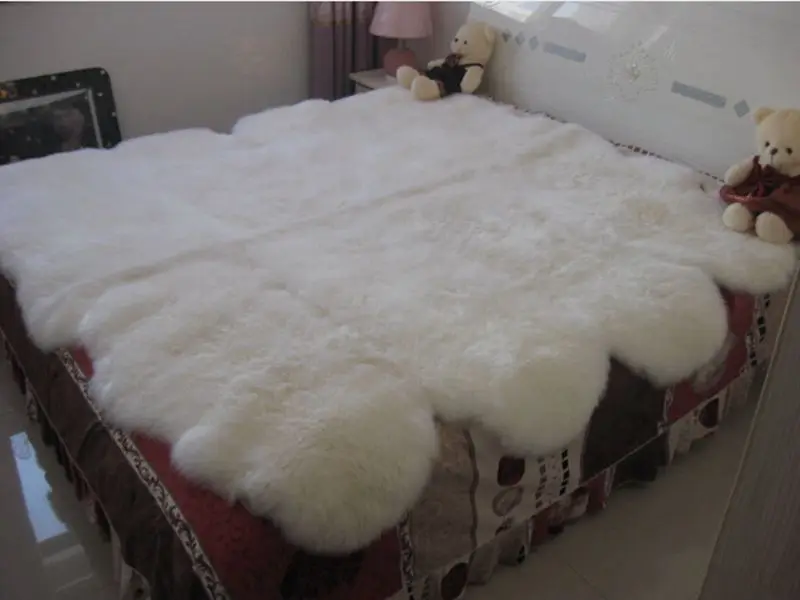 8P 185*200cm Nature White Lambskin Rug Genuine Sheepskin Sofa Bed Rug