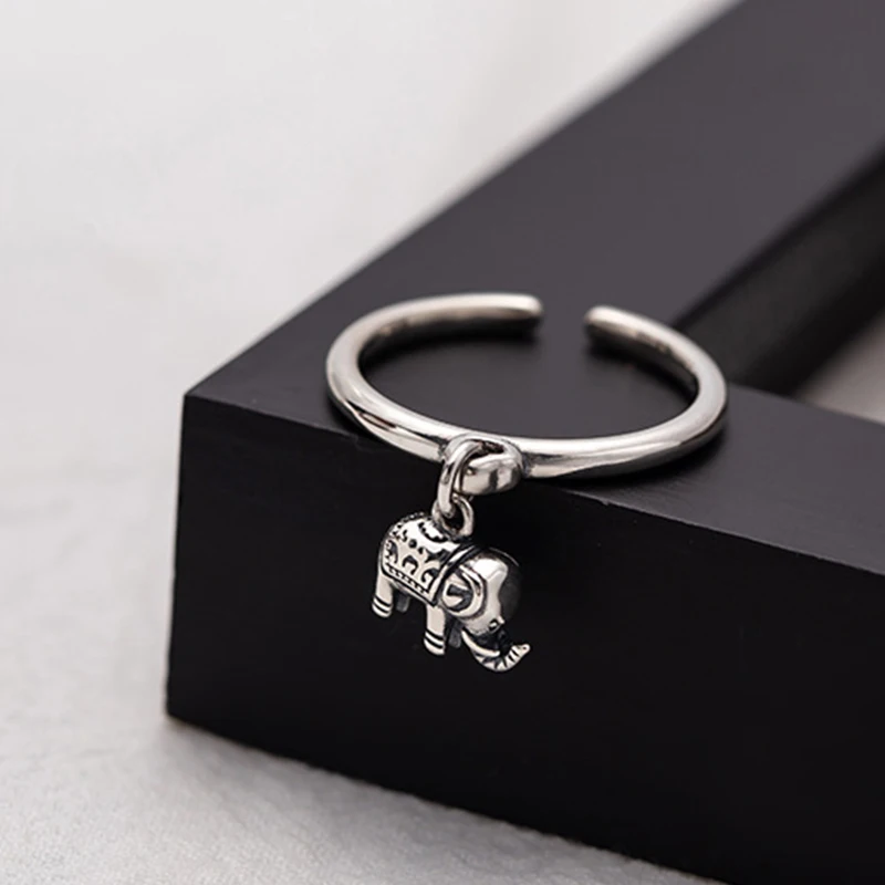 

925 Sterling Silver Rings Little Elephant Hanging Vintage Silver Animal Open Rings For Women Party Thai Silver Woman Accesories