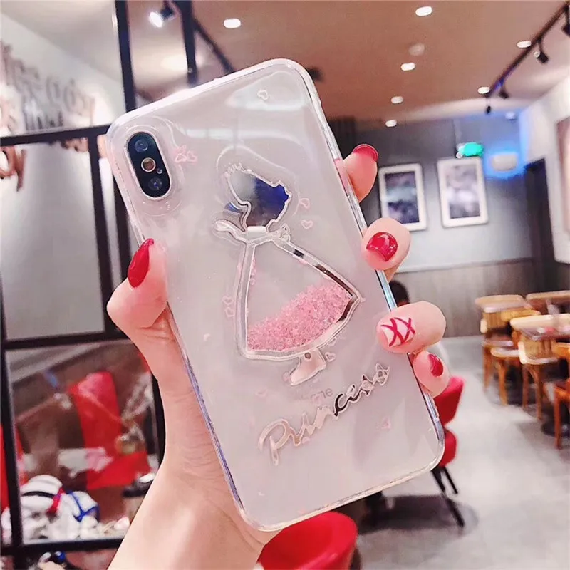 

Cute Pink princess Phone Cases For iPhone X 8 8 plus Soft Transparent TPU Case Cover For iPhone 7 7plus 6 6s 6Plus Glitter case