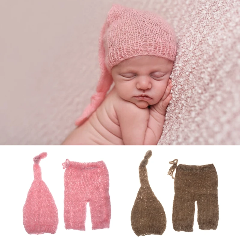 

Mohair Newborn Photography Props Costumes Hat+Pants Set Baby Photo Accessories