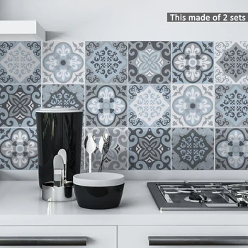 

15*15cm/20*20cm Blue&Grey Mediterranean Geometry DIY PVC Waterproof Self adhesive Furniture Bathroom Tile Sticker TS058