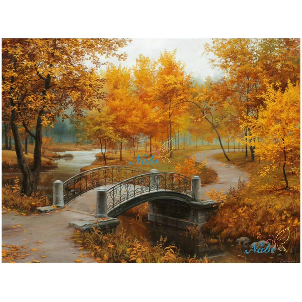 

new full Diy diamond painting kit 3D cross stitch Square Diamond embroidery Autumn Scenic Brudge Diamond Mosaic Crafts ZX