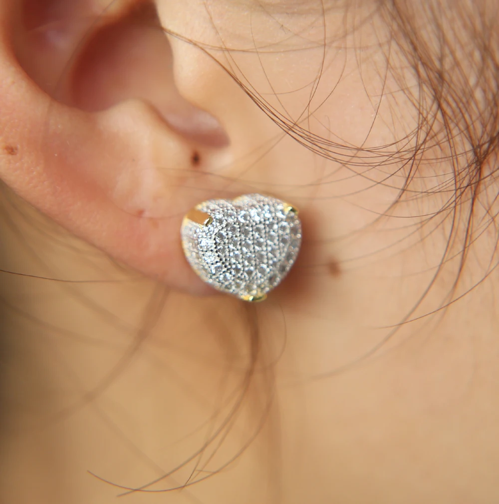 925 Sterling Silver screw back Love Heart Shape Stud Earrings for Women