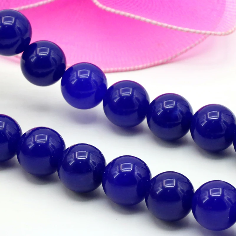 

12mm Deep Blue Chalcedony Round Shape Loose Beads DIY Stone Fit Women Fashion Jewelry Making Accessory Decorate 15"