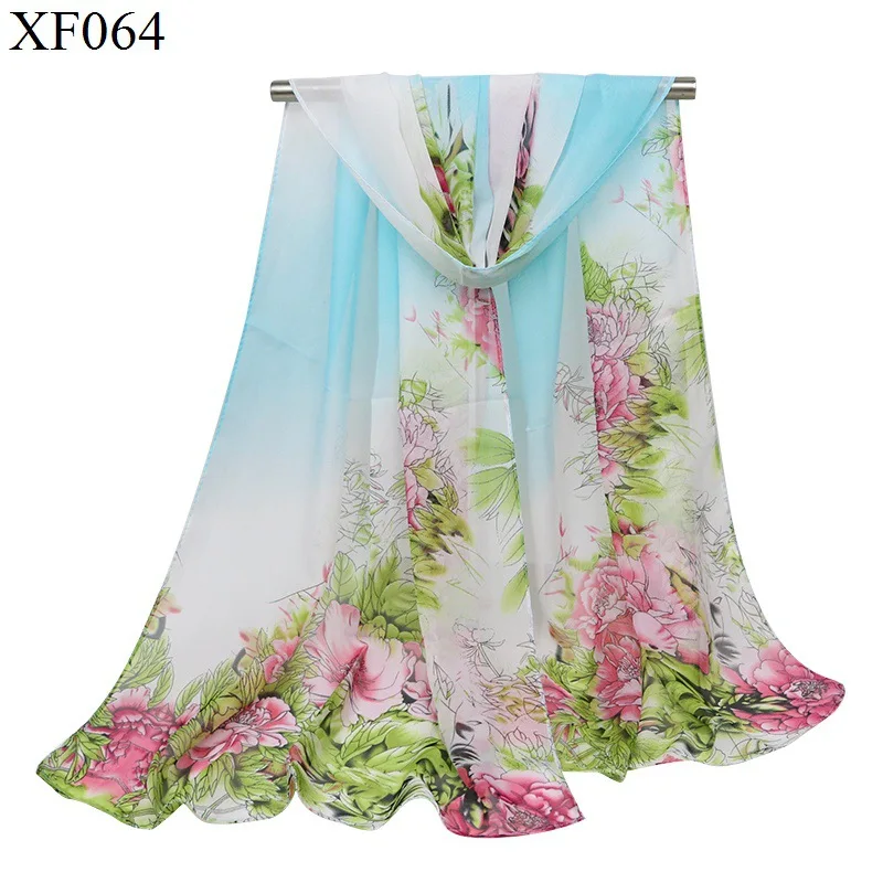 

F&U Fashion Women Flowers Scarf Long Soft Flowers With Leaves colorful Wrap Ladies Chiffon Scarves Luxury Shawl Warm In 4 season