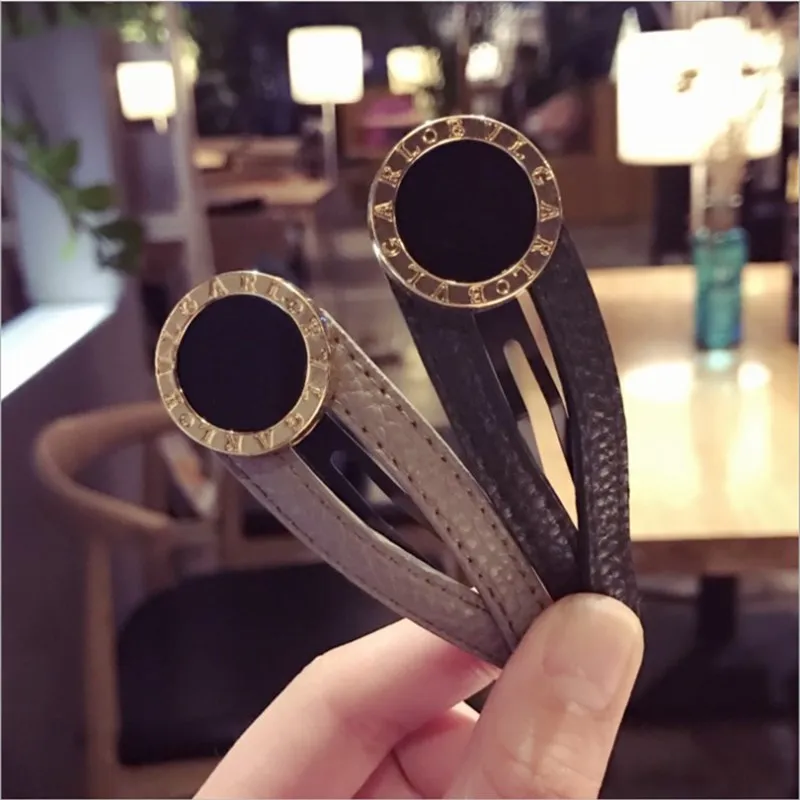 New boutique hair accessories complex women's ancient solid color leather alloy ring bangs a word bb clip fashion hairpin card