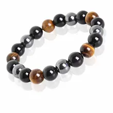 Meajoe Tiger Eye Hematite Black Obsidian Stone Bead font b Bracelet b font Vintage Charm Round