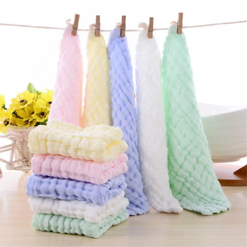 

6 Layers Burp Cloths 28*28cm 100% Muslin Cotton Seersckuer Infant square Face Towel Burp Cloths
