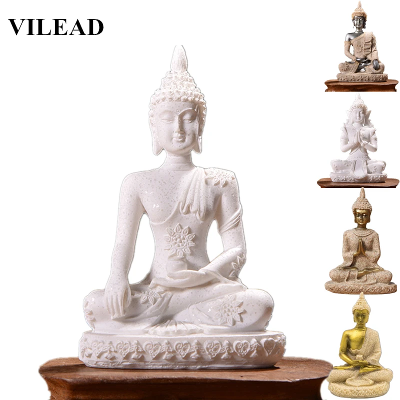 VILEAD 16 estilo Buda estatua naturaleza arenisca Tailandia Buda escultura hindú Fengshui figurita meditación miniatura decoración del hogar