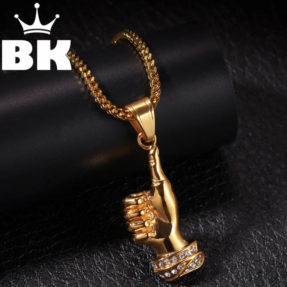Хип хоп полностью Iced Out горный хрусталь большой палец кулон ожерелье мужские и