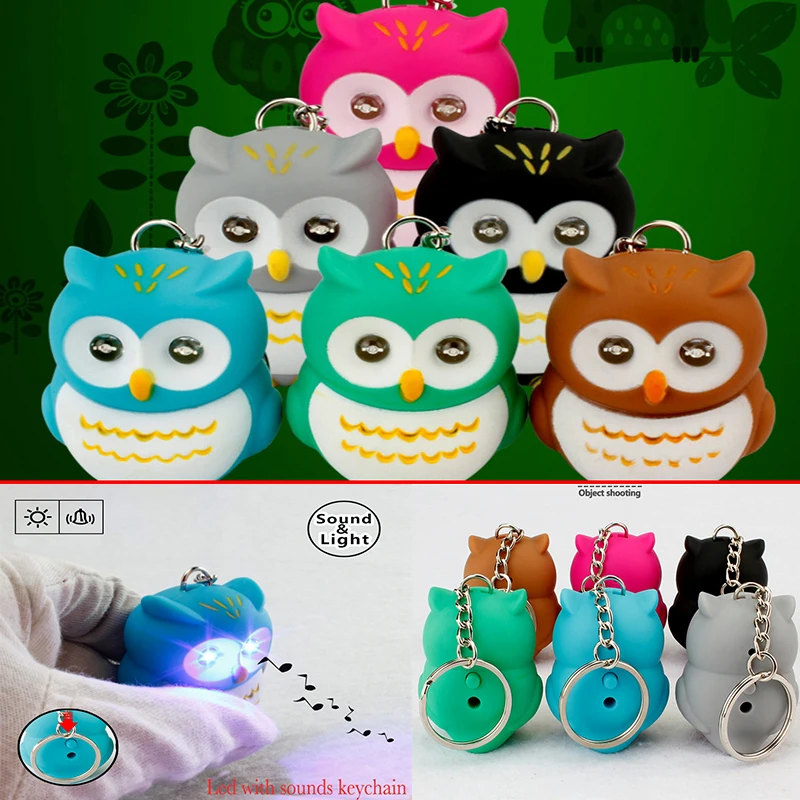 

LED Owls Keychain with Sound luminous Key rings Voice Glowing Pendant Flash Key Ring Novelty Lighting toys Children Gift