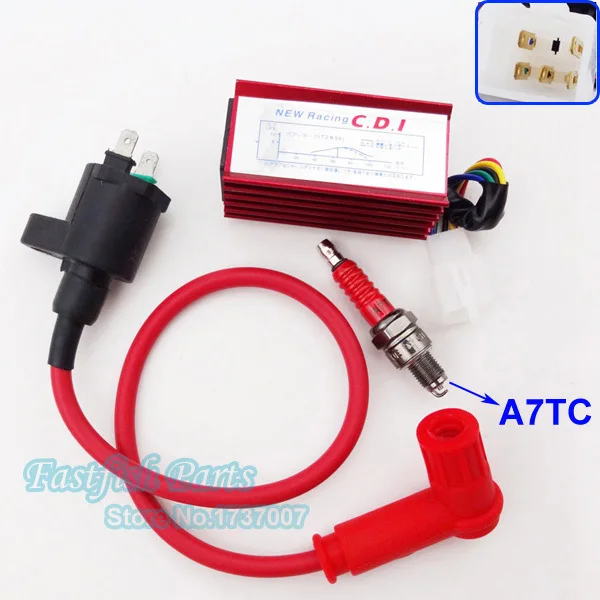 Катушка зажигания Red Racing и 5 контактная Свеча AC CDI A7TC для питбайка квадроцикла