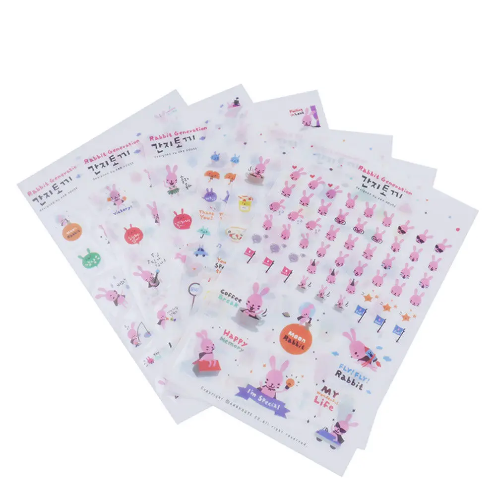 

(6 sheets/lot) PVC Cute Rabbit Cartoon Stickers Diy Scrapbooking Kawaii Stationery School Supplies