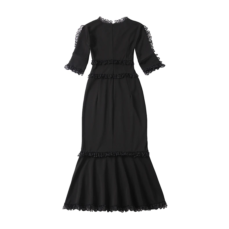 LD LINDA DELLA мода взлетно-посадочной полосы летнее платье Для женщин с v-образным вырезом Винтаж с черным кружевом облегающее сексуальное вечернее платье из шифона русалка вечерние платье