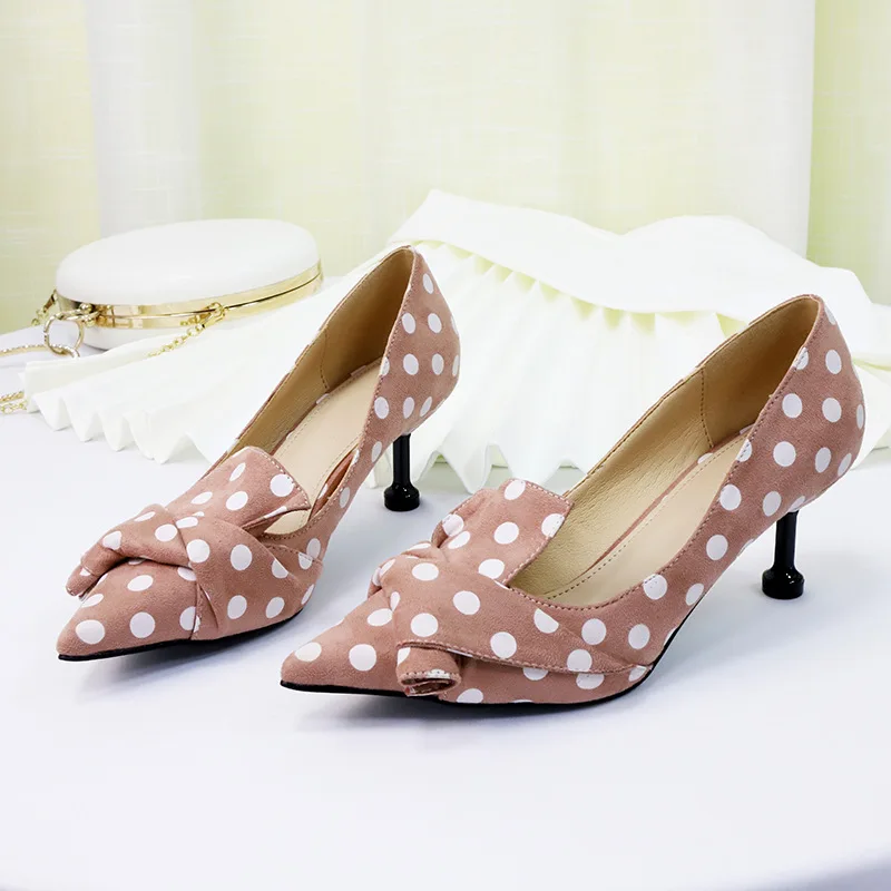 

2019 spring new sleek minimalist wave point pointed high heels women comfortable versatile stiletto casual bow women's shoes