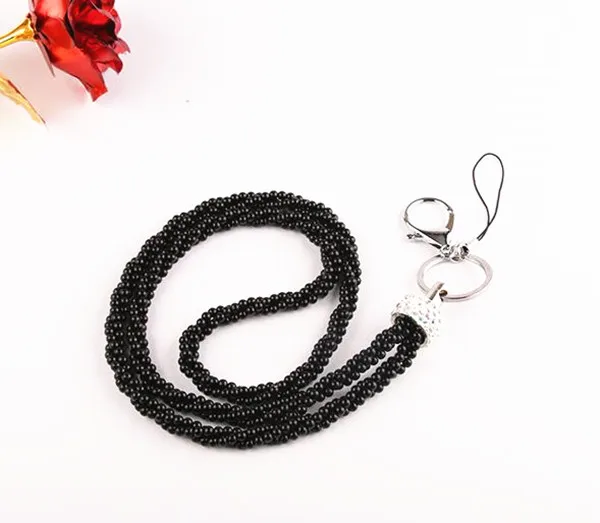 

1pcs Black Color Bling Crystal Pearl Lanyard Straps With Lobster Clasp Neck Lanyards for Keys ID Badge Holder Mobile Phone