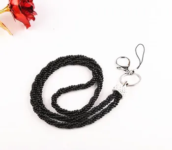 

1pcs Black Color Bling Crystal Pearl Lanyard Straps With Lobster Clasp Neck Lanyards for Keys ID Badge Holder Mobile Phone
