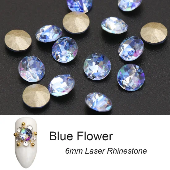 Полная красота 10 шт. лазерные цветные хрустальные стразы для украшения ногтей Блестящий камень DIY амулеты аксессуары для ногтей алмаз CHA03 - Цвет: Blue Flower 6mm