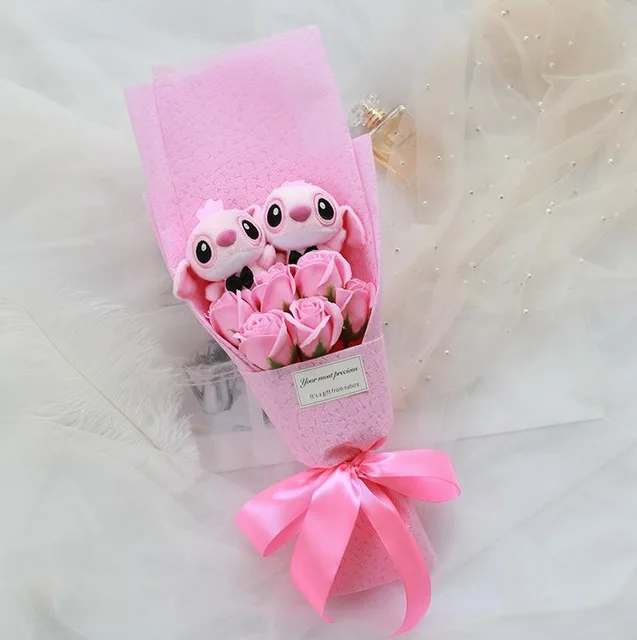 Коробка искусственный прекрасный мультфильм плюшевые игрушки стежка фестиваль подарок букет поддельный цветок подарок на день Святого Валентина Свадьба - Цвет: pink small bouquet