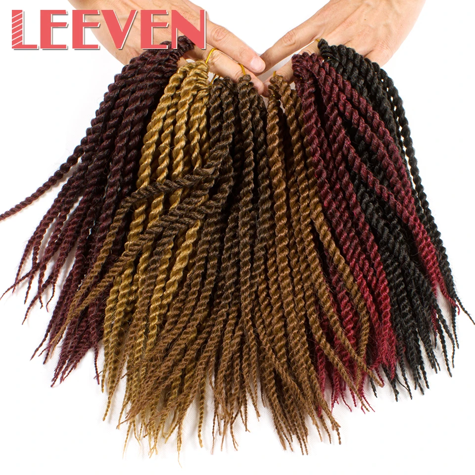 Leeven Сенегальские крученые вязанные крючком косички волосы 12 дюймов 24 дюйма синтетические косички для наращивания волос высокотемпературные волокна вязанные волосы