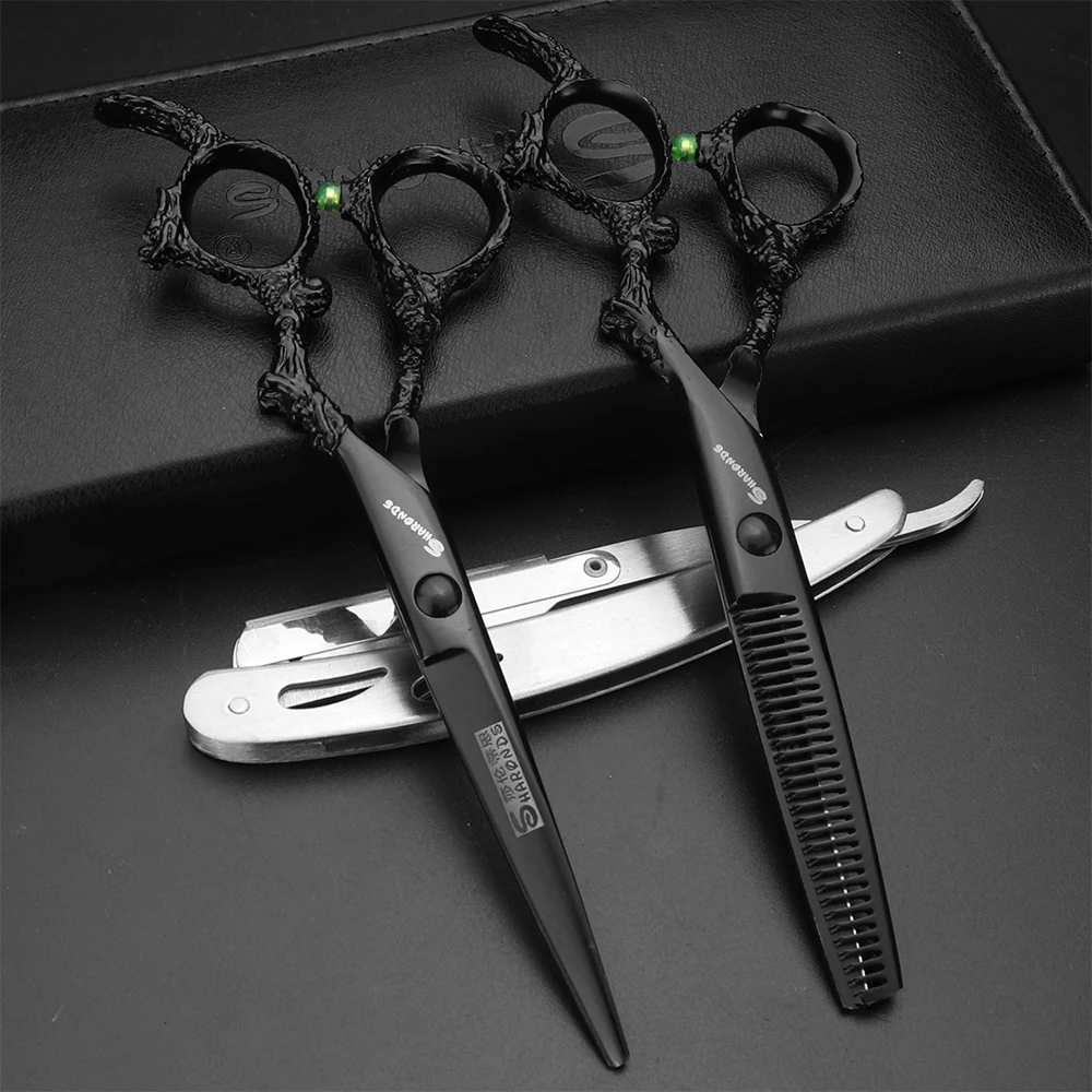 

6 inch salon special hairdressing scissors black faucet handle barber professional styling tools hairdressing scissors razor set