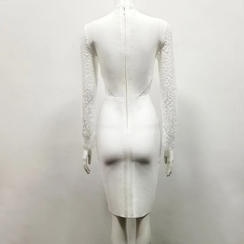 Лидер продаж Для женщин сексуальное кружевное платье с v-образной горловиной белый искусственный шелк Бандажное платье трикотажные эластичные облегающие вечерние платья