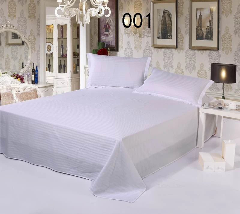 White Cotton Satin Stripe 1Pcs Twin Full Queen King Flat Sheets Linens