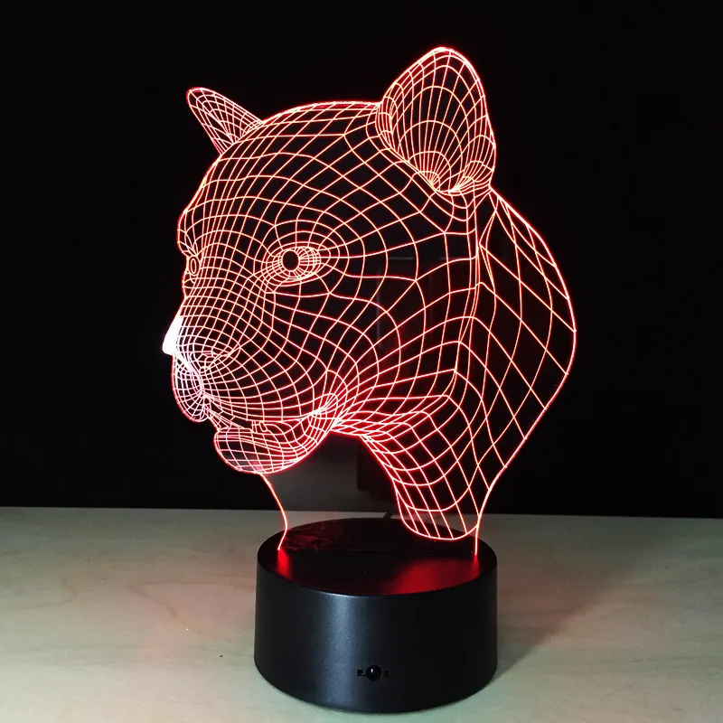 

Leopard Tiger Head 3D LED Night Light Action Figure 7 Colors Touch Table Decoration Light Optical Illusion Model