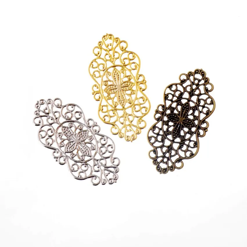 

Free shipping 10Pcs Filigree Wraps Flower Connectors Metal Crafts Gift Decoration DIY Findings 57x28mm